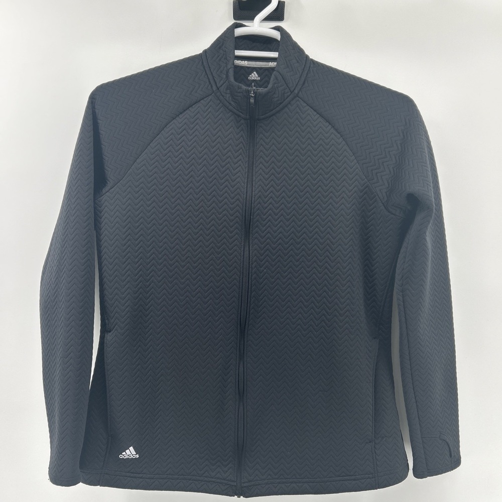 Adidas Golf Jacket Women's Large Black Casual Lightweight Logo Knit Thumb Hole